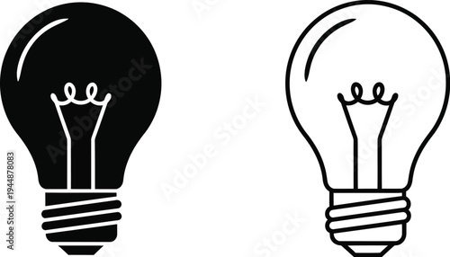 Black and white light bulbs ideas concept isolated on transparent background, Vector