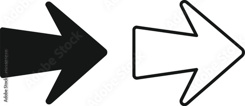 Contrasting black and white arrows pointing right isolated on transparent background, Vector