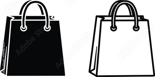 Black and white shopping bags isolated on transparent background, Vector