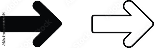Black and white arrows pointing right isolated on transparent background, Vector