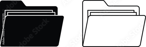 Black and white file folders isolated on transparent background, Vector