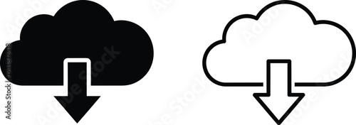 Cloud download icons isolated on transparent background, Vector