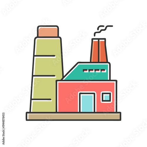 Minimal Milling Chimney Silhouette Flat Vector Illustration, Industrial Mill Chimney Minimalist Silhouette Design, Factory Milling Chimney Flat Icon Vector Graphic, Simple Industrial Chimney