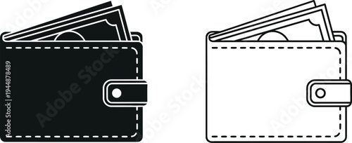Black and white wallet illustration isolated on transparent background, Vector