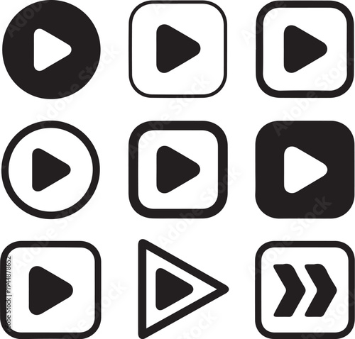 Play button icon set media player start video control symbols minimal interface design