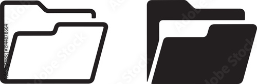 Minimal folder icon set open and closed file directory symbol outline and solid style