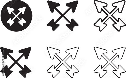 Cross arrow direction icon set navigation arrows pointing outward symbol collection