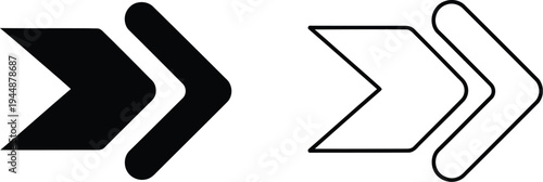 Double right arrow signs black and white isolated on transparent background, Vector