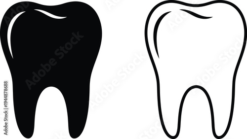 Black and white tooth icons dental health symbols isolated on transparent background, Vector