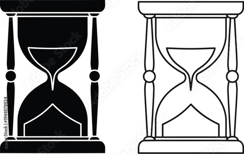 Hourglass time concept black white isolated on transparent background, Vector