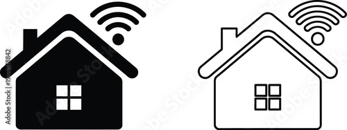 Smart home icons wifi connected house symbols isolated on transparent background, Vector