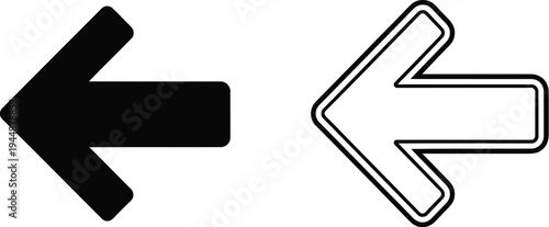 Black and white arrows pointing left and right isolated on transparent background, Vector