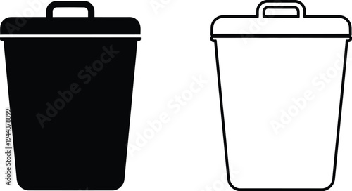 Trash can icons black and white isolated on transparent background, Vector