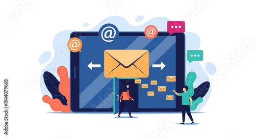 People communicating via email on a large phone screen outdoors.