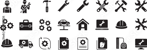 tool vector pack gear toolbox helmet worker and blueprint icons