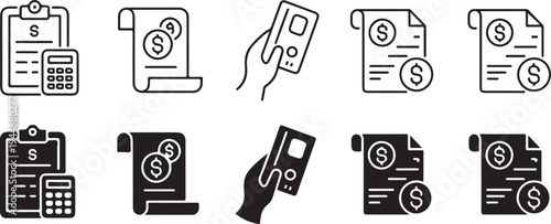 invoice icon collection receipt calculator credit card billing symbols