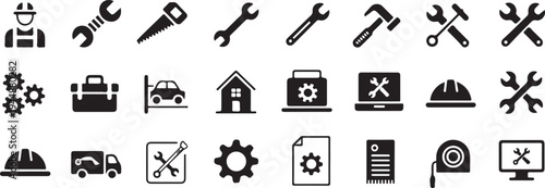 tool icons set construction and engineering vector silhouettes