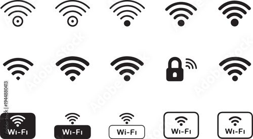 wifi symbol collection design filled outline secure pin badge label