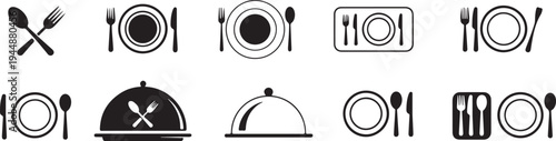 table ware line icon set restaurant menu place setting utensils