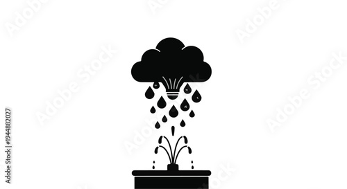 black silhouette rain cloud pouring water on fountain