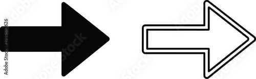 Black and white arrows pointing right vector icons isolated on transparent background, Vector
