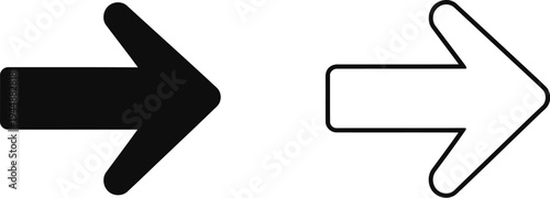 Black and white arrows pointing right isolated on transparent background, Vector