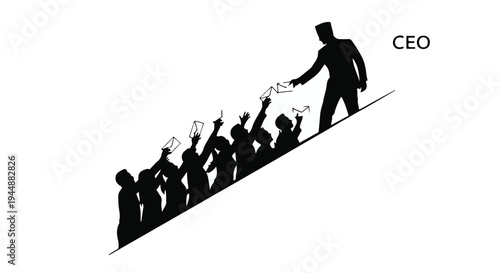 Businessman giving money to people on a slope