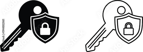 Secure keys with shield and lock icons for safety concepts isolated on transparent background, Vector