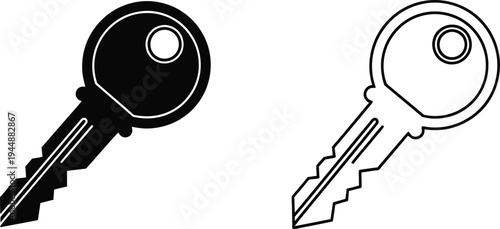 Black and white keys isolated on transparent background, Vector