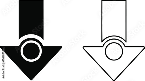 Black and white arrows with circle center isolated on transparent background, Vector
