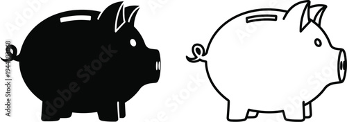 Piggy bank savings concept isolated on transparent background, Vector