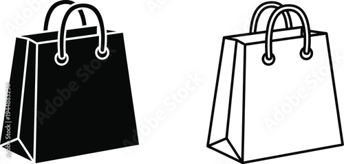 Black and white shopping bags isolated on transparent background, Vector