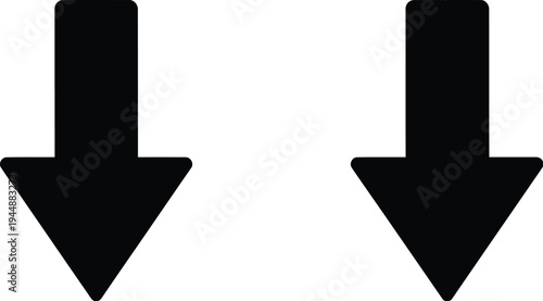 Two black arrows pointing downward isolated on transparent background, Vector