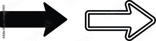 Black and white arrows pointing right direction isolated on transparent background, Vector