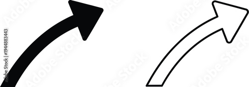 Black and white arrows pointing up and to the right isolated on transparent background, Vector