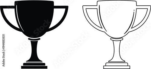 Trophy cup awards black white isolated on transparent background, Vector