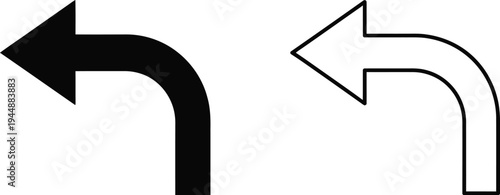 Black and white arrows turning left on white background isolated on transparent background, Vector
