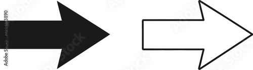 Black and white arrow icons pointing right direction isolated on transparent background, Vector