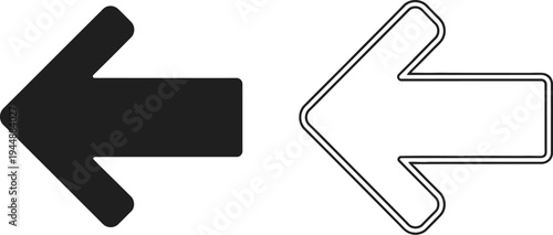 Black and white arrows pointing left isolated on transparent background, Vector