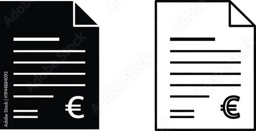 Black and white documents with euro symbol isolated on transparent background, Vector