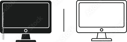 Monitor screen black and white icon isolated on transparent background, Vector