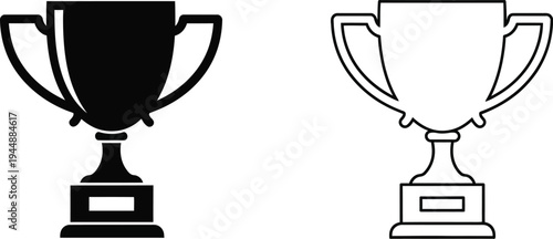 Trophy cup awards black and white isolated on transparent background, Vector
