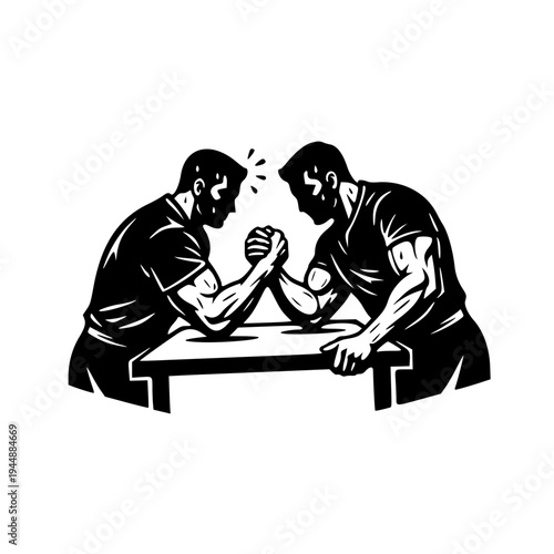 Arm Wrestling Competition Between Two Strong Men Silhouette Vector Illustration