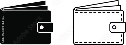 Black and white wallets with different designs isolated on transparent background, Vector