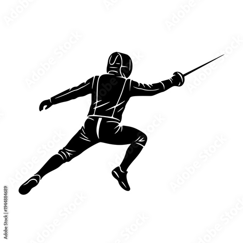 Fencing Athlete Attacking with Sword Sport Silhouette Vector Illustration