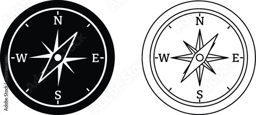 Compass navigation symbols isolated on transparent background, Vector