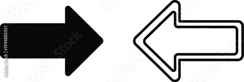 Black and white arrows pointing right and left isolated on transparent background, Vector