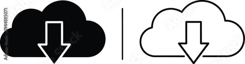 Cloud download icons isolated on transparent background, Vector