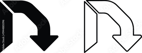 Black and white arrows turning left isolated on transparent background, Vector