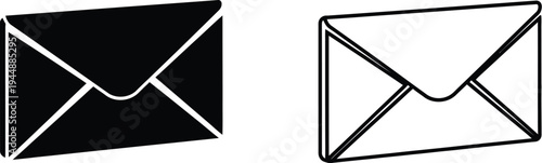 Black and white envelopes isolated on transparent background, Vector